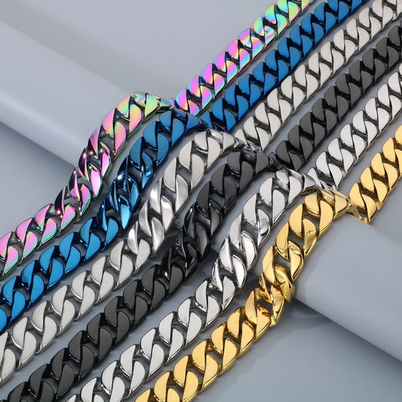 Men's 72CM Long 24MM Wide Curb Cuban Link Chain Necklaces Heavy Stainless Steel On Neck Chains for Man Party Jewelry Gifts Male
